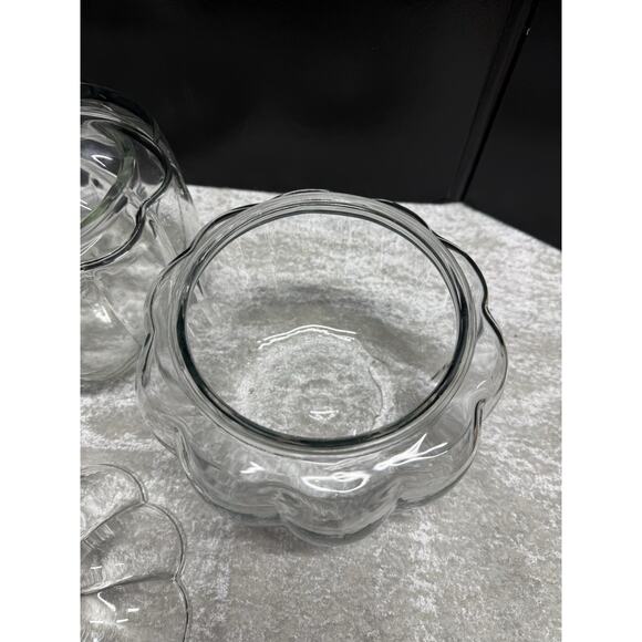 2 Vntg Anchor Hocking Clear Fall Glass Pumpkin Cookie Jars Candy Dish Canisters - Picture 5 of 10